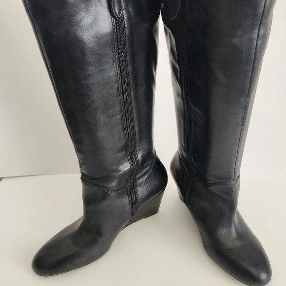 Franco Sarto Knee High Women's Black Leather Boots - Picture 2 of 5